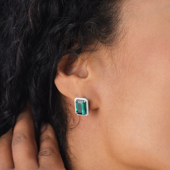 Goldsmiths 18ct White Gold Green Tourmaline and 0.25cttw Diamond Stud Earrings