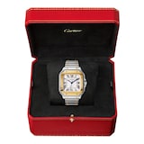 Cartier Santos De Cartier Watch Medium Model, Automatic Movement, Yellow Gold, Steel, Interchangeable Metal And Leather Bracelets