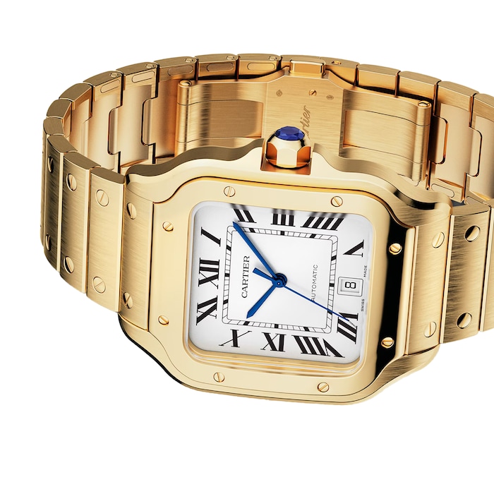 Cartier Santos De Cartier Watch Large Model, Automatic Movement, Yellow Gold, Interchangeable Metal And Leather Bracelets
