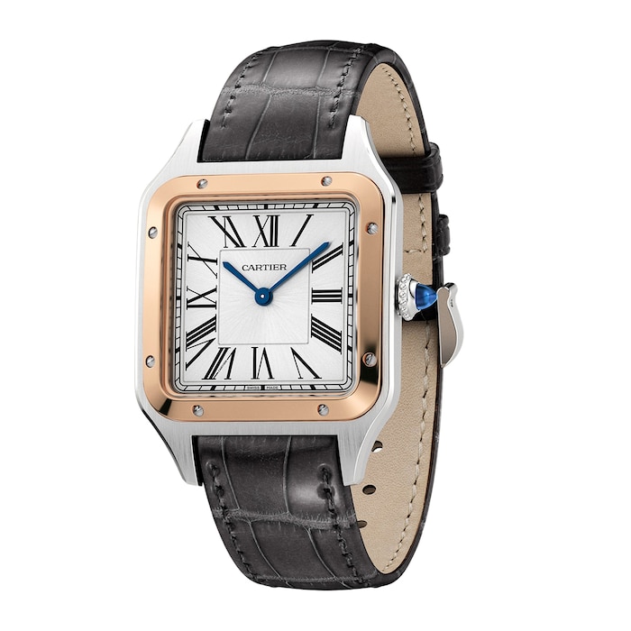 Cartier Santos-Dumont Watch Large Model, Quartz Movement, Rose Gold, Steel, Leather