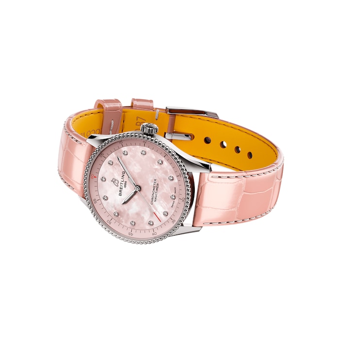 Breitling Navitimer 32mm Ladies Watch Pink Mother Of Pearl Alligator