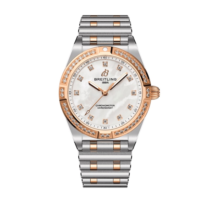 Breitling Chronomat Stainless Steel & 18k Red Gold 28mm Ladies Watch Mother Of Pearl