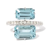 Vintage And Estate Jewelry Contemporary 18K White Gold Salavetti Mare Aquamarine & Diamond Ring - Size 7.25