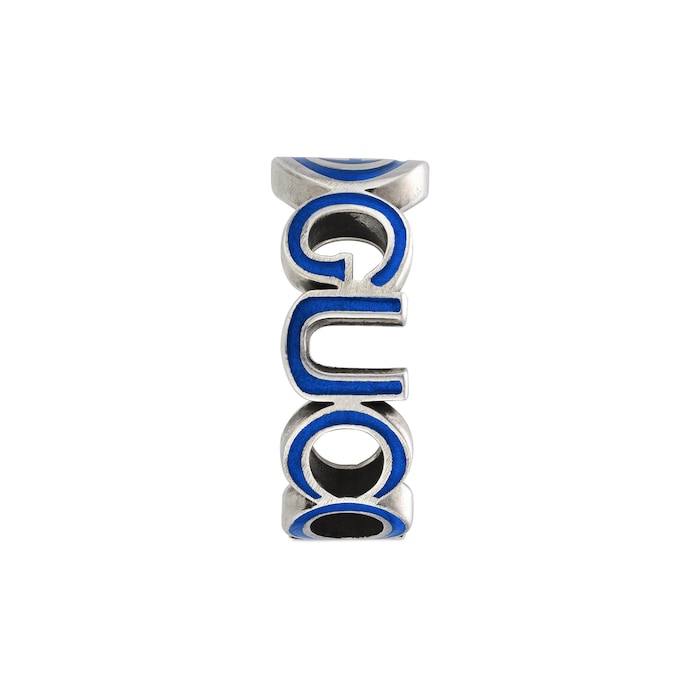 Gucci Gucci Interlocking Sterling Silver & Blue Enamel Ring
