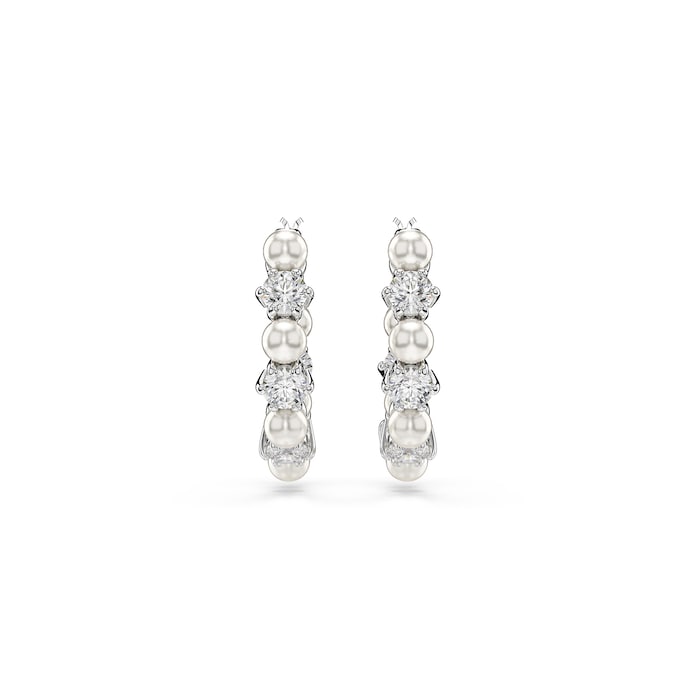 SWAROVSKI Matrix Silver Coloured Cubic Zirconia & Pearl Hoop Earrings