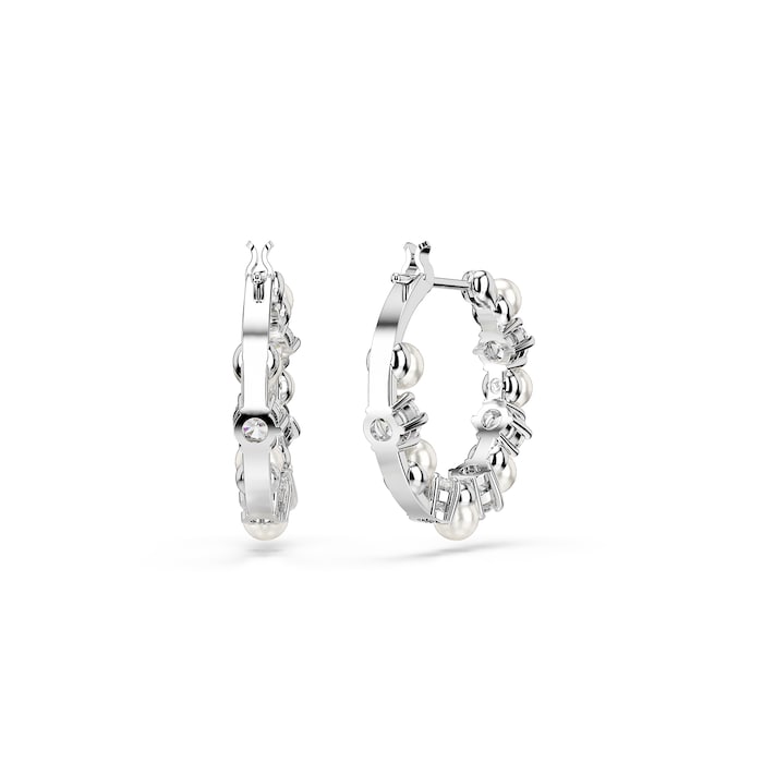 SWAROVSKI Matrix Silver Coloured Cubic Zirconia & Pearl Hoop Earrings